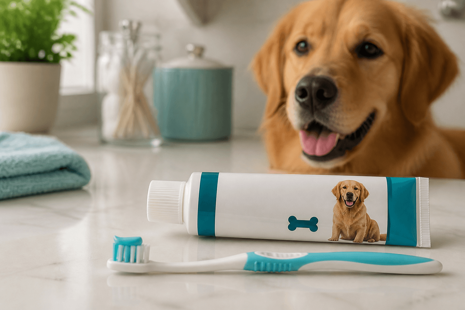 Escova macia e creme dental veterinário próprios para cães